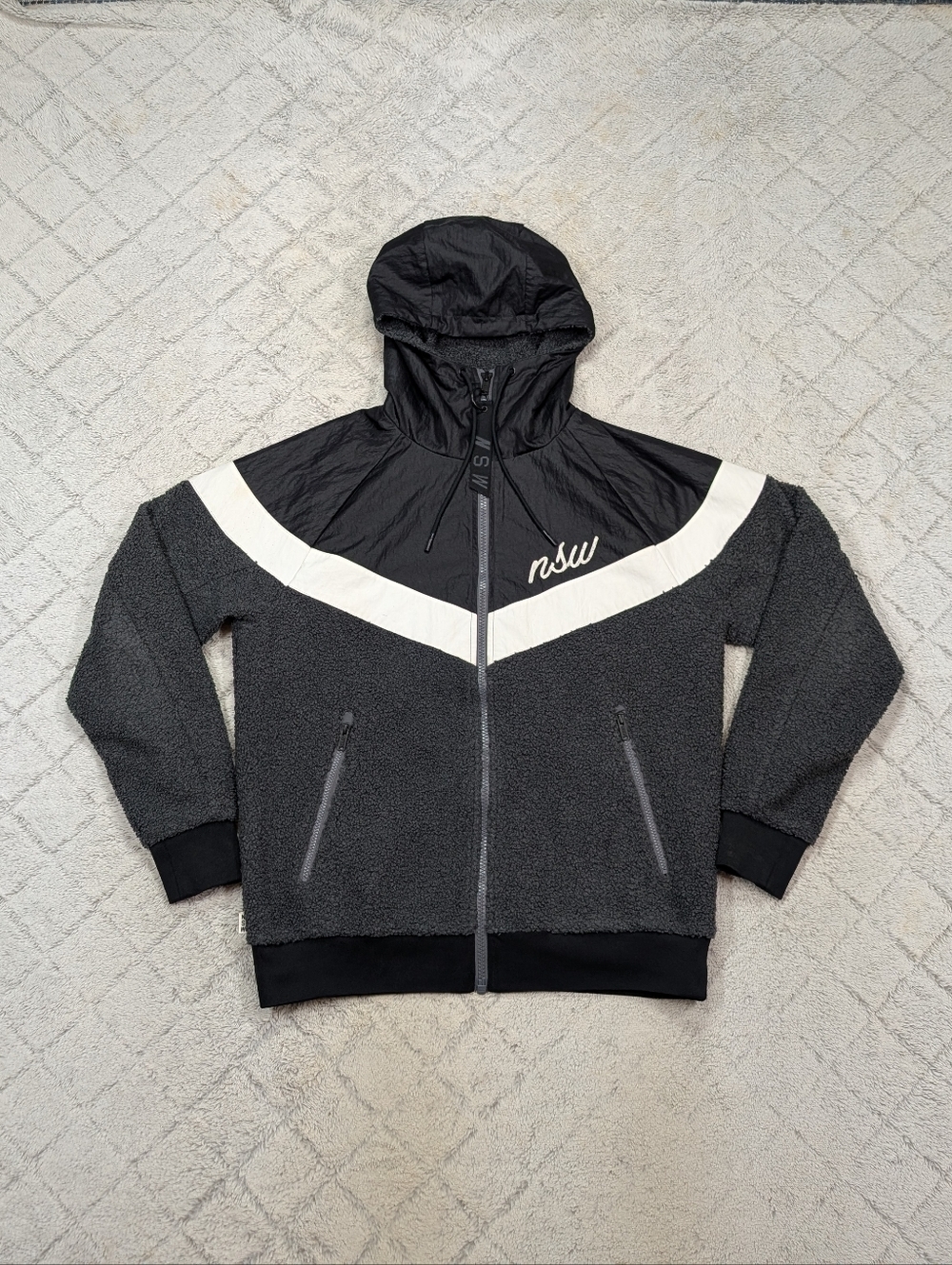Nike Jacket Mens M Black NSW Sherpa Windrunner Full Zip Hooded 930316-010